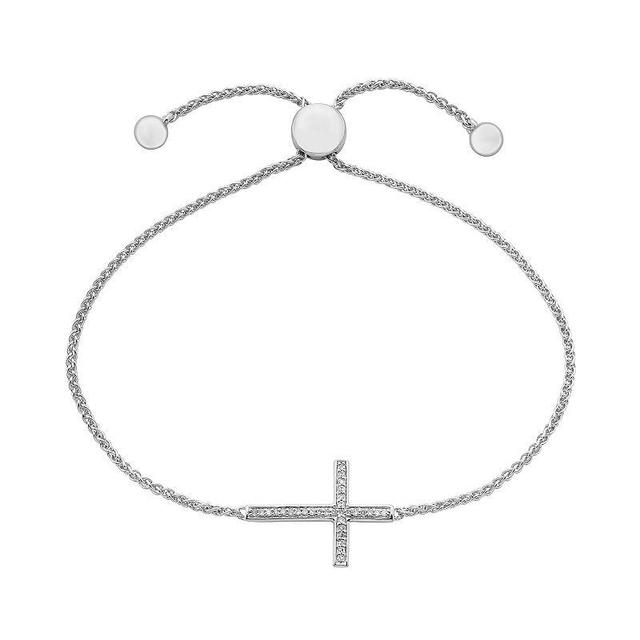 Sterling Silver 1/10 Carat T.W. Diamond Sideways Cross Bolo Bracelet, Womens Product Image