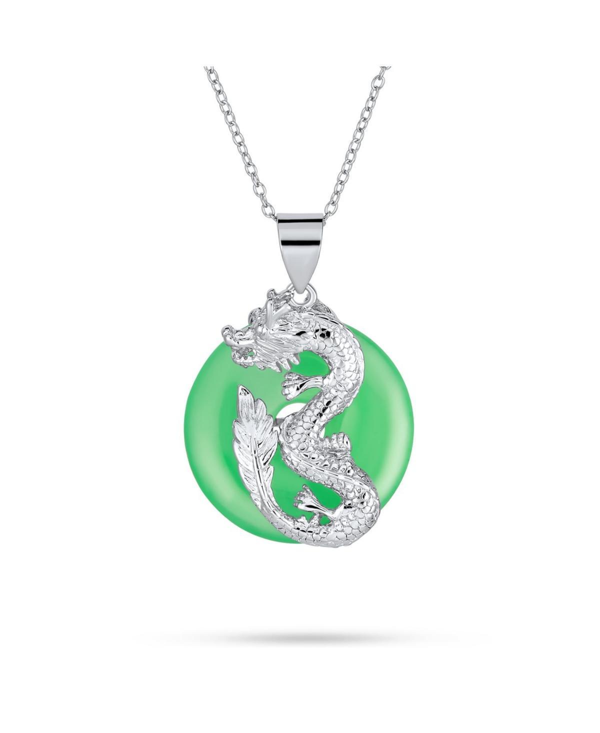 Bling Jewelry Round Open Circle Disc Dyed Green Jade Dragon Pendant Sterling Silver Necklace For Women 18 Inch Product Image