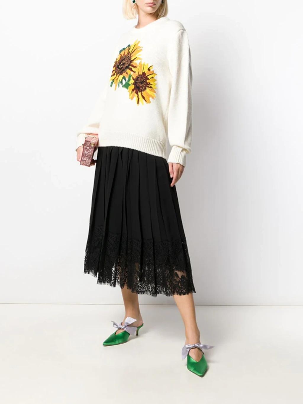 Flared Lace-hem Skirt In Black Product Image