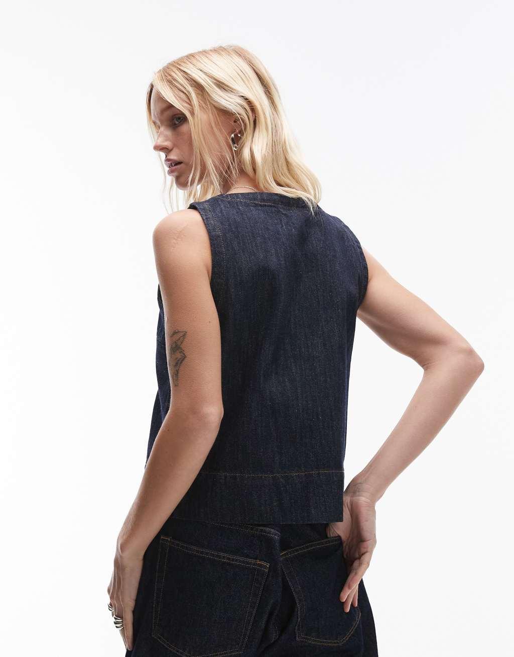 Topshop denim button through top in raw indigo Product Image