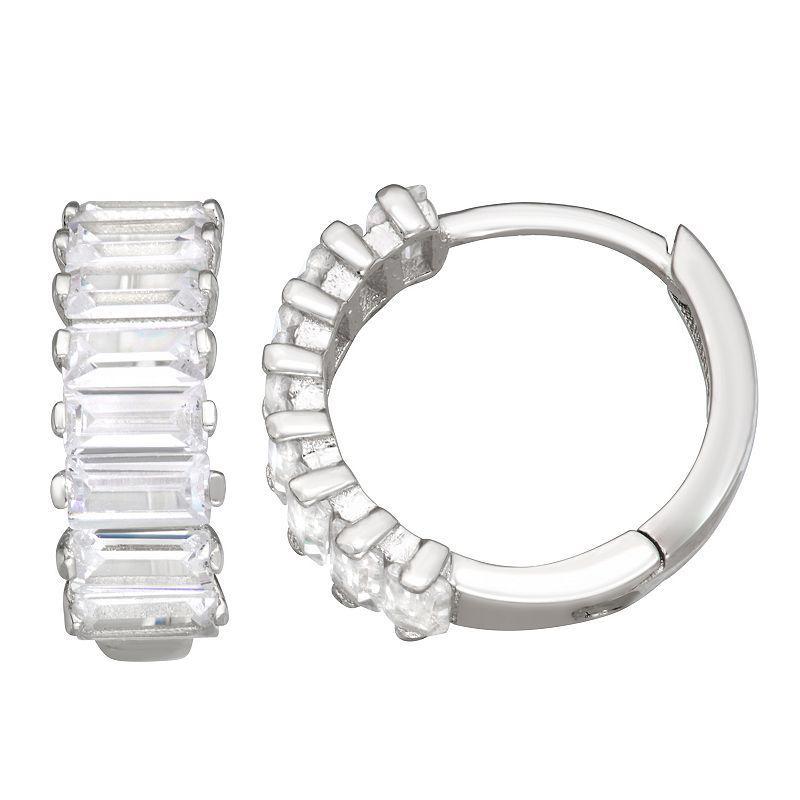 Contessa Di Capri Cubic Zirconia Baguette Huggie Hoop Earrings, Womens, White Product Image