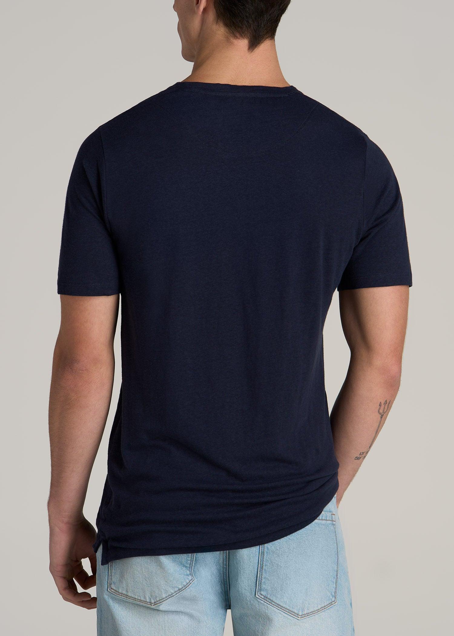 Linen Crewneck T-Shirt for Tall Men in Evening Blue Male Product Image