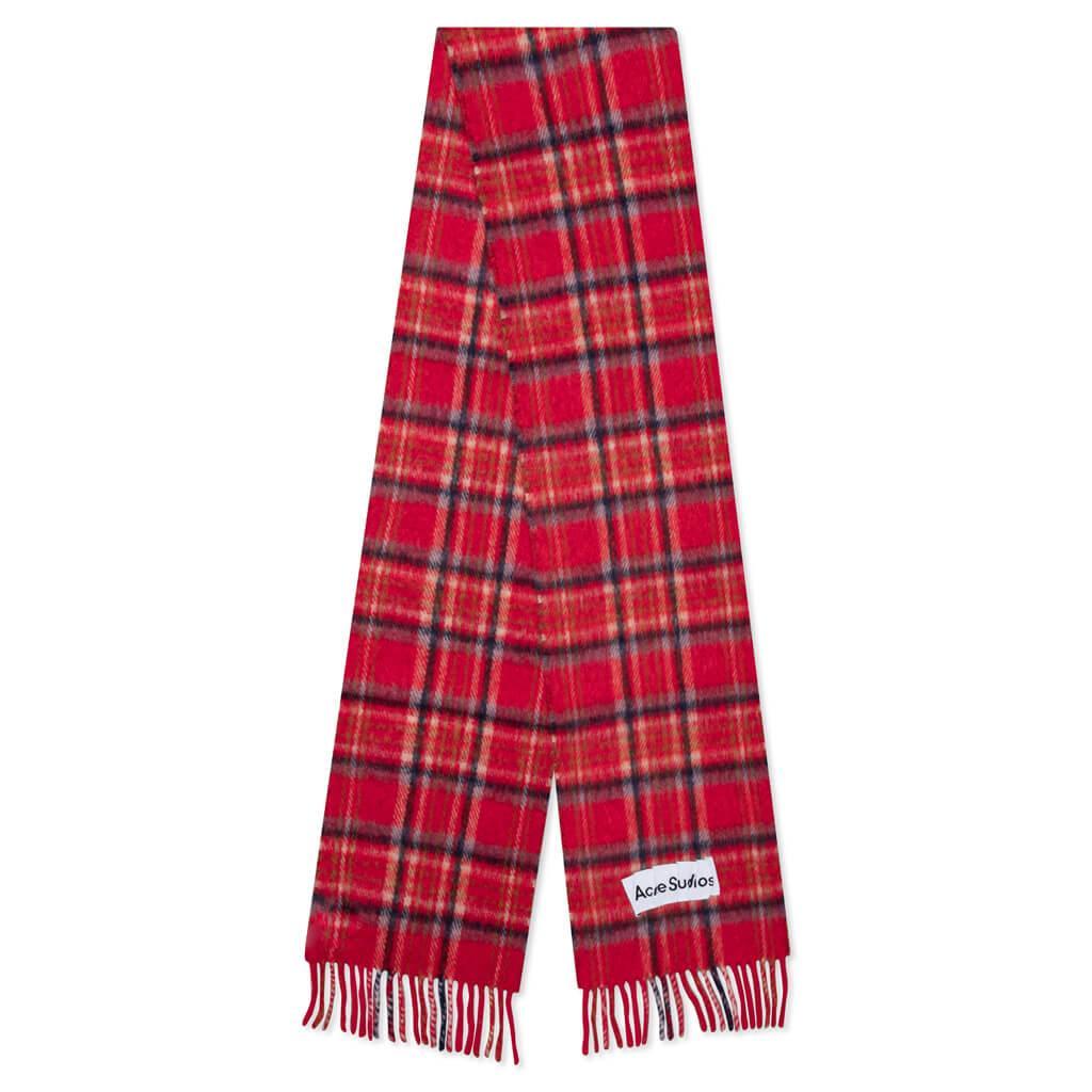 Tartan Wool Blend Scarf - Red Product Image