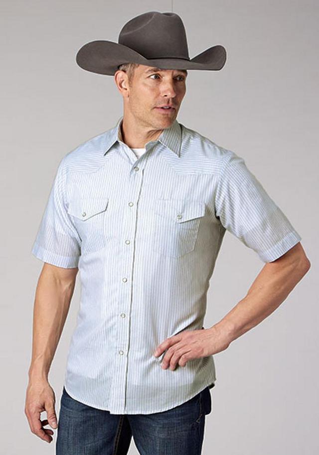 Roper® Men's S/S Blue/Charcoal Stripe Snap Shirt Product Image