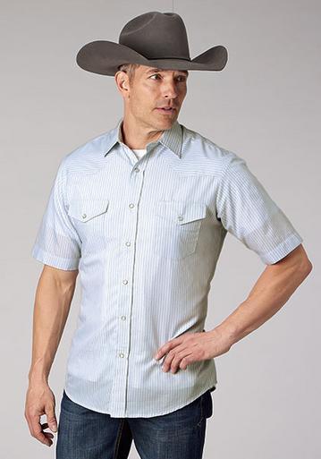 Roper® Men's S/S Blue/Charcoal Stripe Snap Shirt Product Image