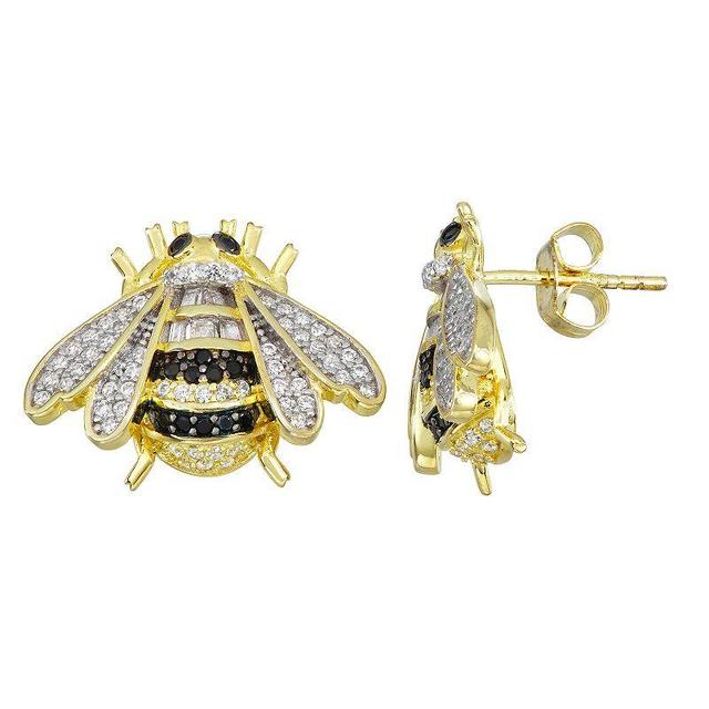 Designs by Gioelli 14k Gold Over Silver Lab-Created White Sapphire Bee Earrings, Womens, Sterling Silver Product Image