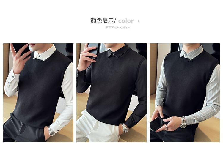 Long Sleeve Collared Striped Mock Two Piece Panel Knit Shirt Product Image