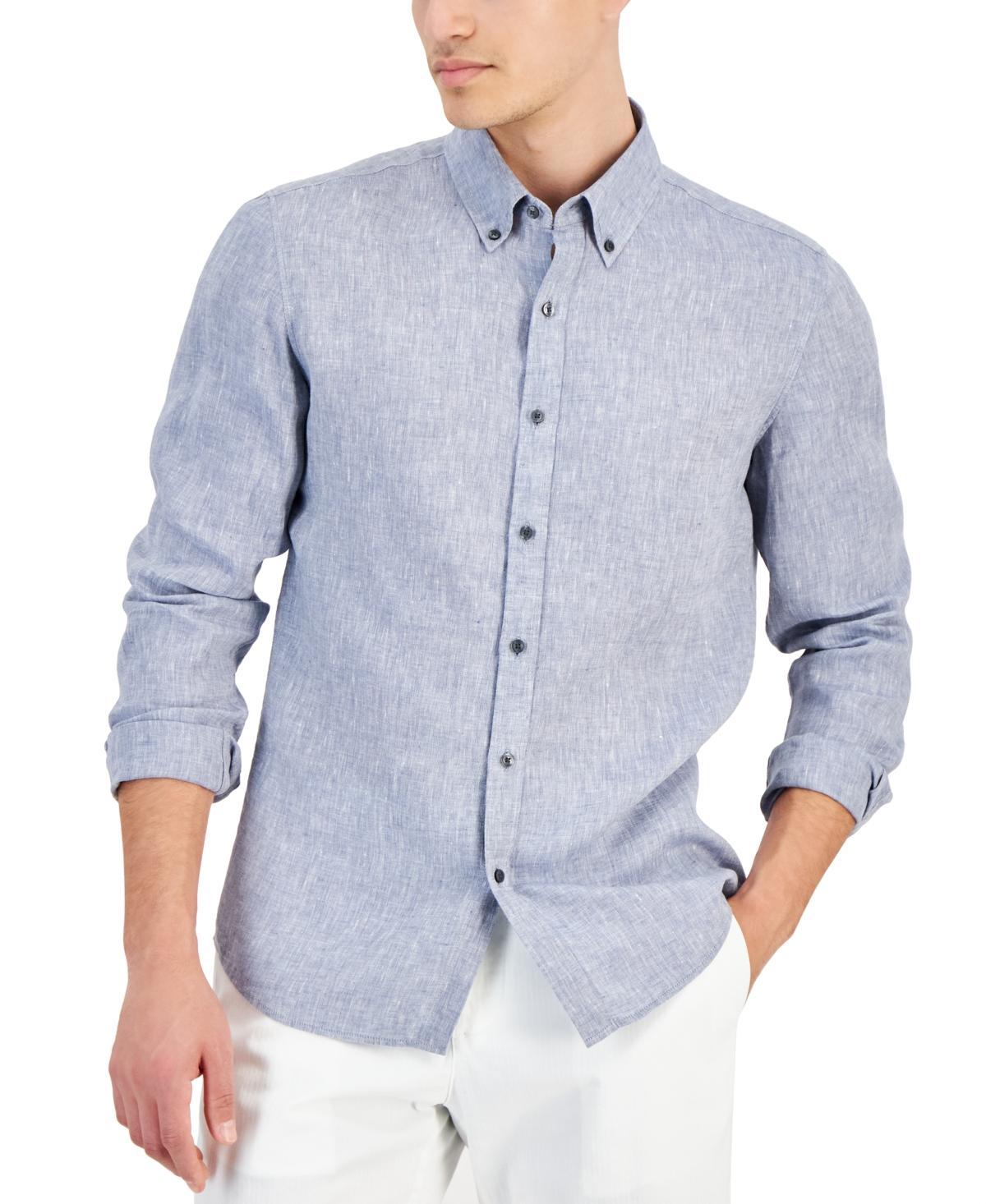 Michael Kors Mens Slim Fit Long Sleeve Button-Down Linen Shirt Product Image