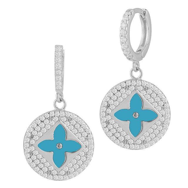 Sunkissed Sterling Gemstone & Cubic Zirconia Clover Earrings, Womens, Silver Tone Turquoise Product Image