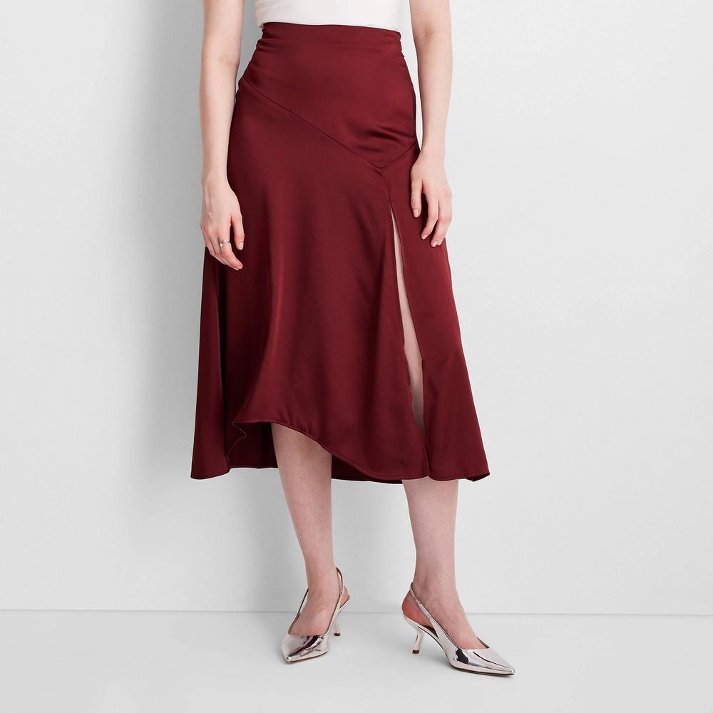 Womens Holiday Flowy Satin Midi Skirt - Future Collective Burgundy XL product image