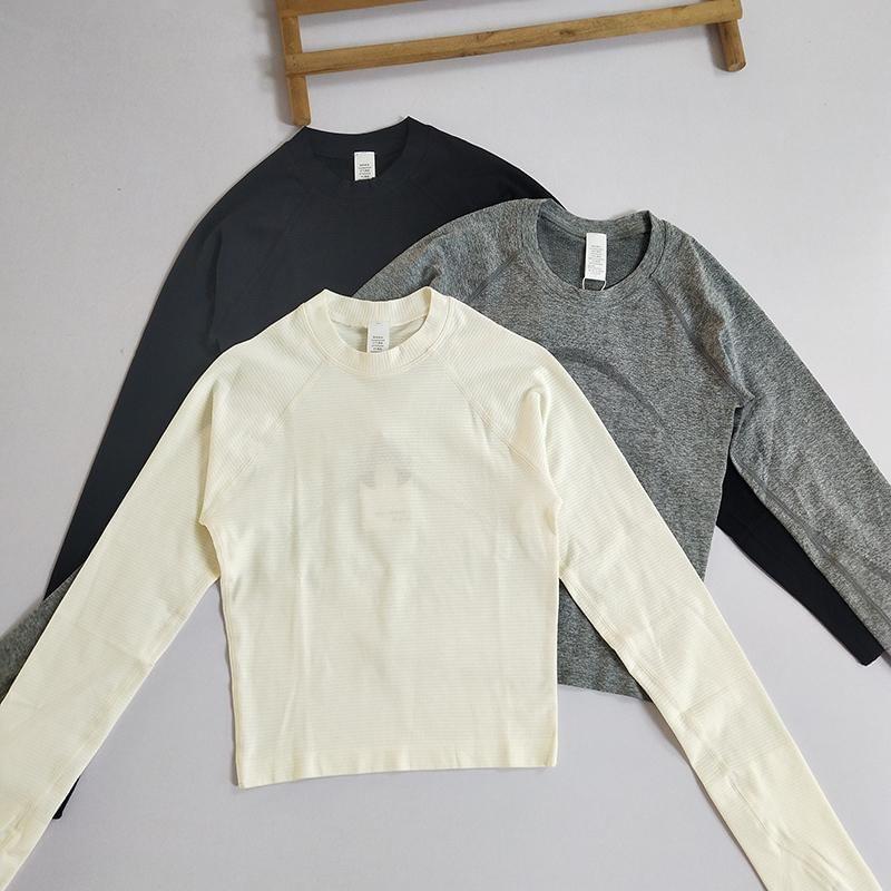 Long Sleeve Crew Neck Sport Cropped T-Shirt Product Image