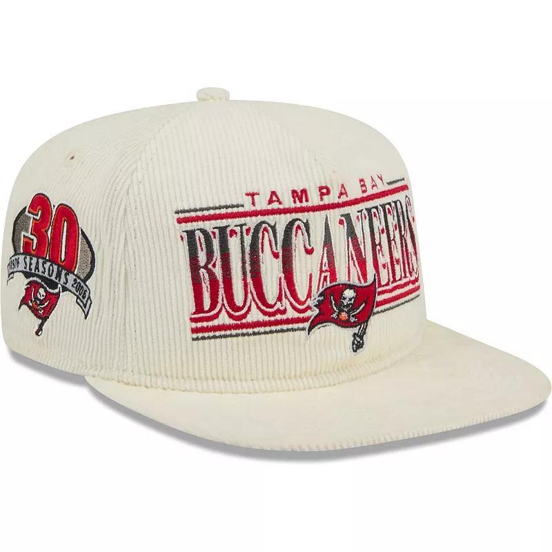 Mens New Era Cream Tampa Bay Buccaneers Throwback Corduroy Golfer Snapback Hat Product Image