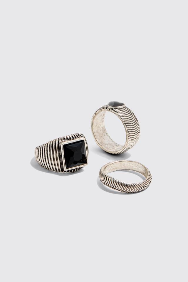 3 Pack Mixed Bead Rings | boohooMAN USA Product Image