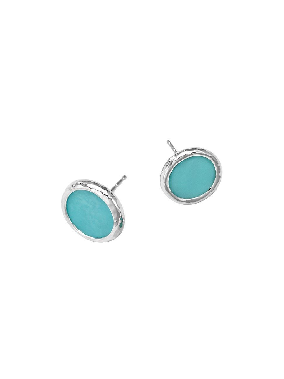 Womens Polished Rock Candy Small Flat Sterling Silver & Turquoise Stud Earrings Product Image