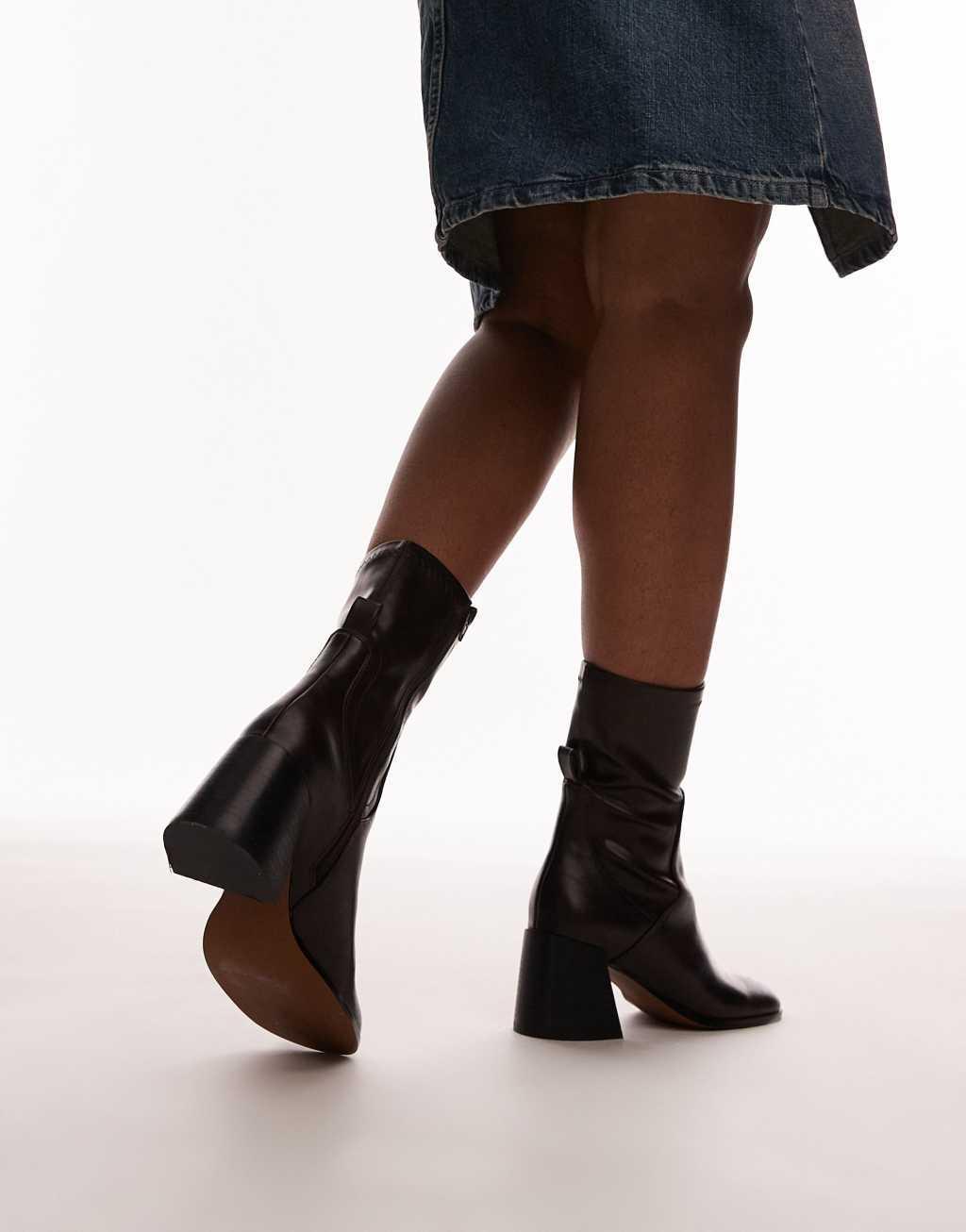 Topshop Penny round toe block heeled ankle boots in washed brown Product Image