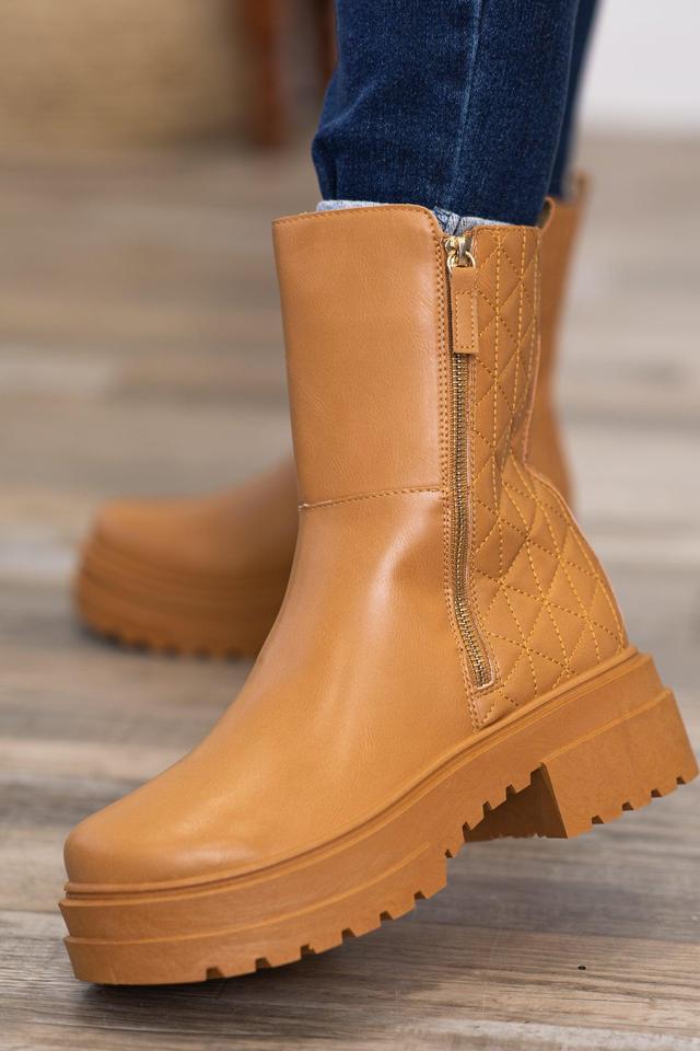 Camel Lug Sole Quilted Detail Boots Product Image