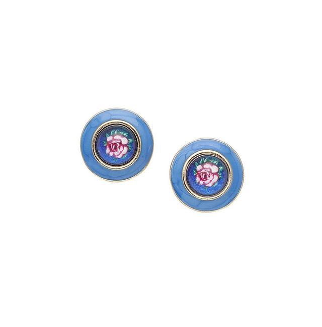 Sohi Womens Blue Enamel Flower Stud Earrings Product Image