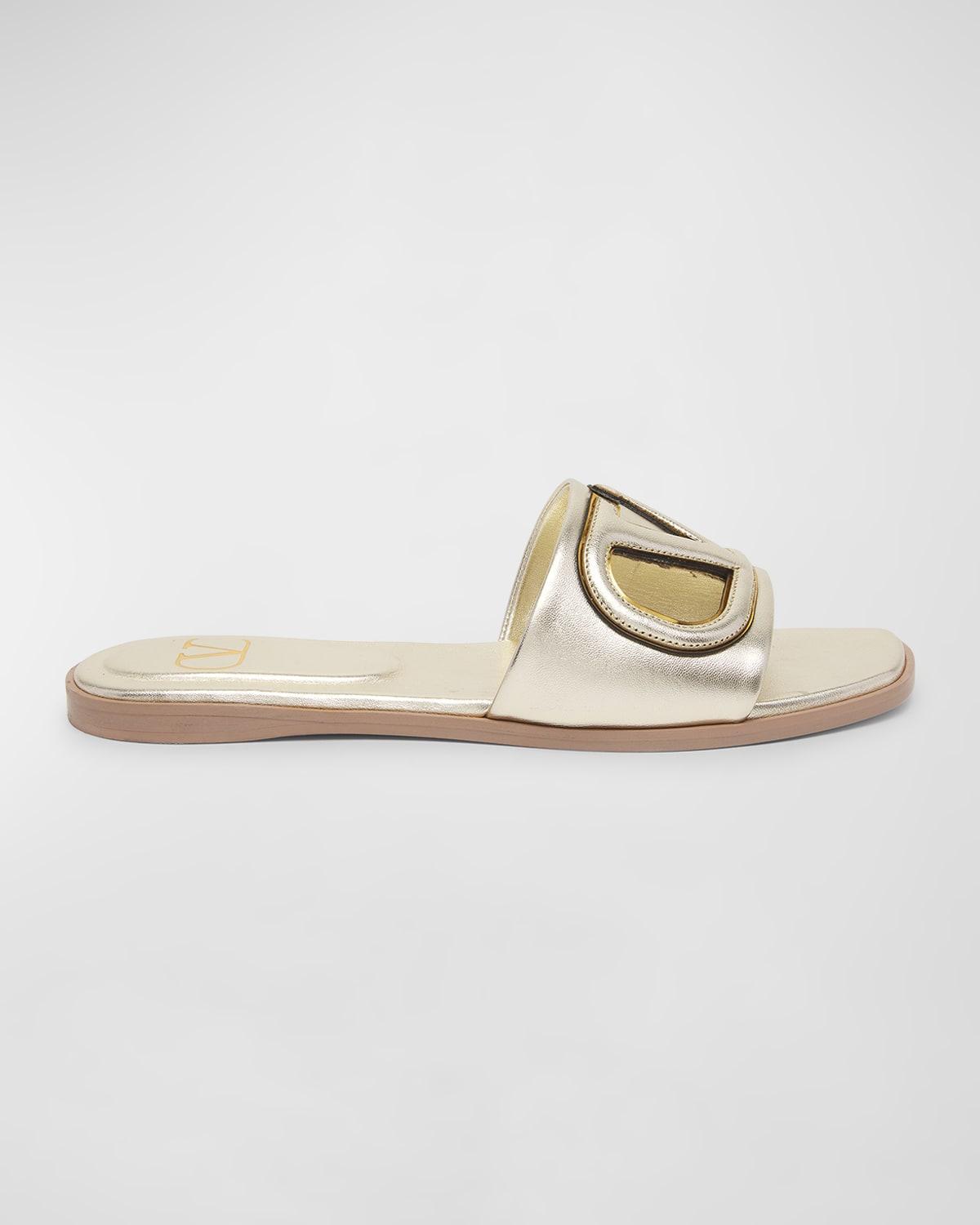 Womens Vlogo Cut-Out Laminated Nappa Leather Slide Sandals product image