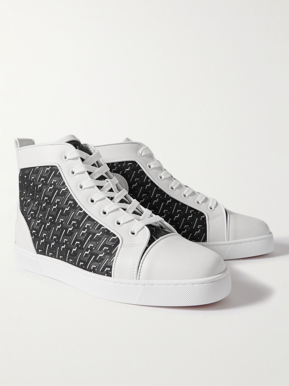 CHRISTIAN LOUBOUTIN Louis Orlato Rubber-trimmed Mesh And Full-grain Leather High-top Sneakers In White Black Product Image