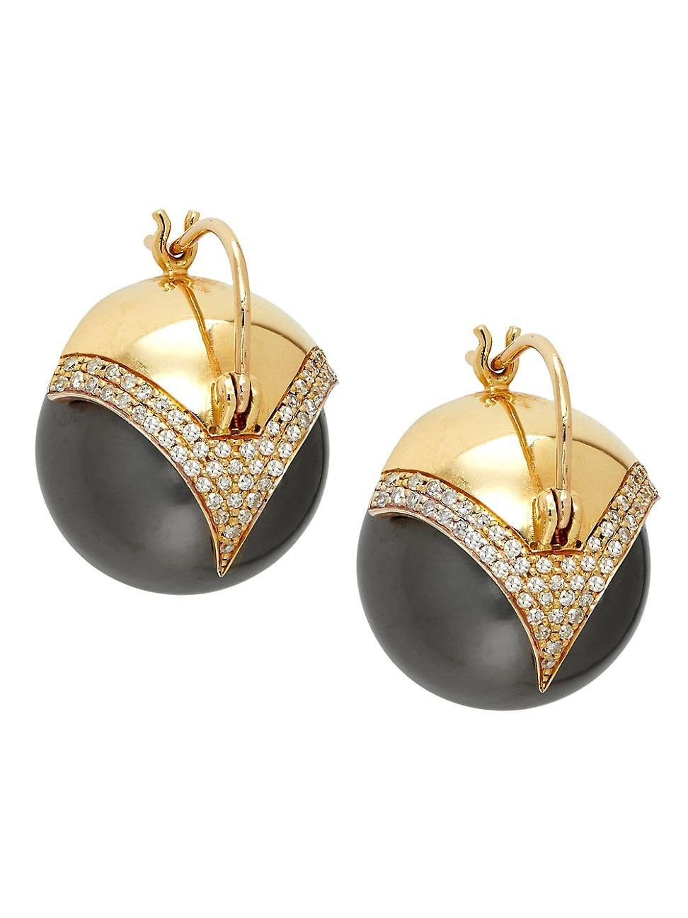 Womens 18K Yellow Gold, Diamond & 15MM Pearl Armor Drop Earrings Product Image