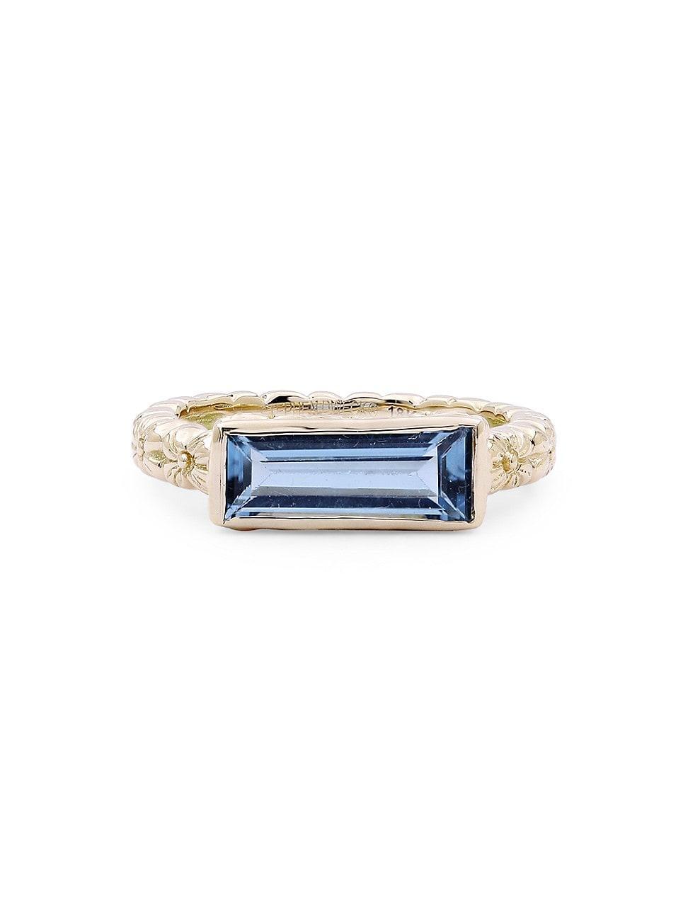 Womens Luxury 18K Gold, Diamond & Blue Topaz Baguette Ring Product Image