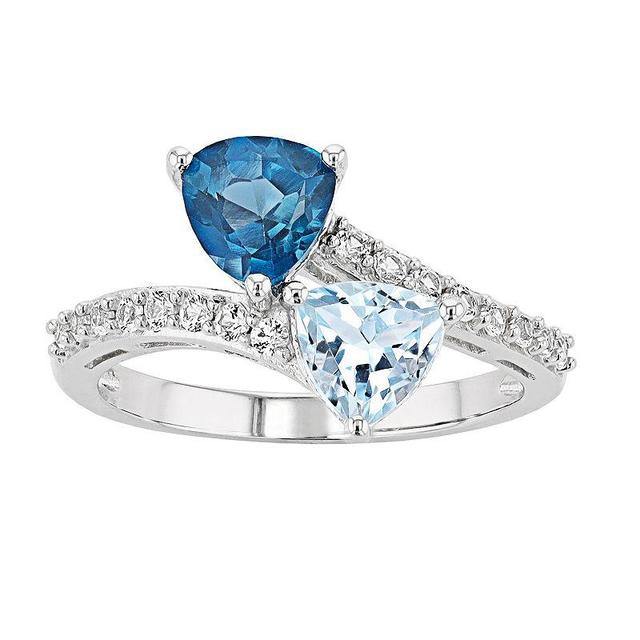 Sterling Silver Blue Topaz & Lab-Created White Sapphire Bypass Ring, Womens Product Image