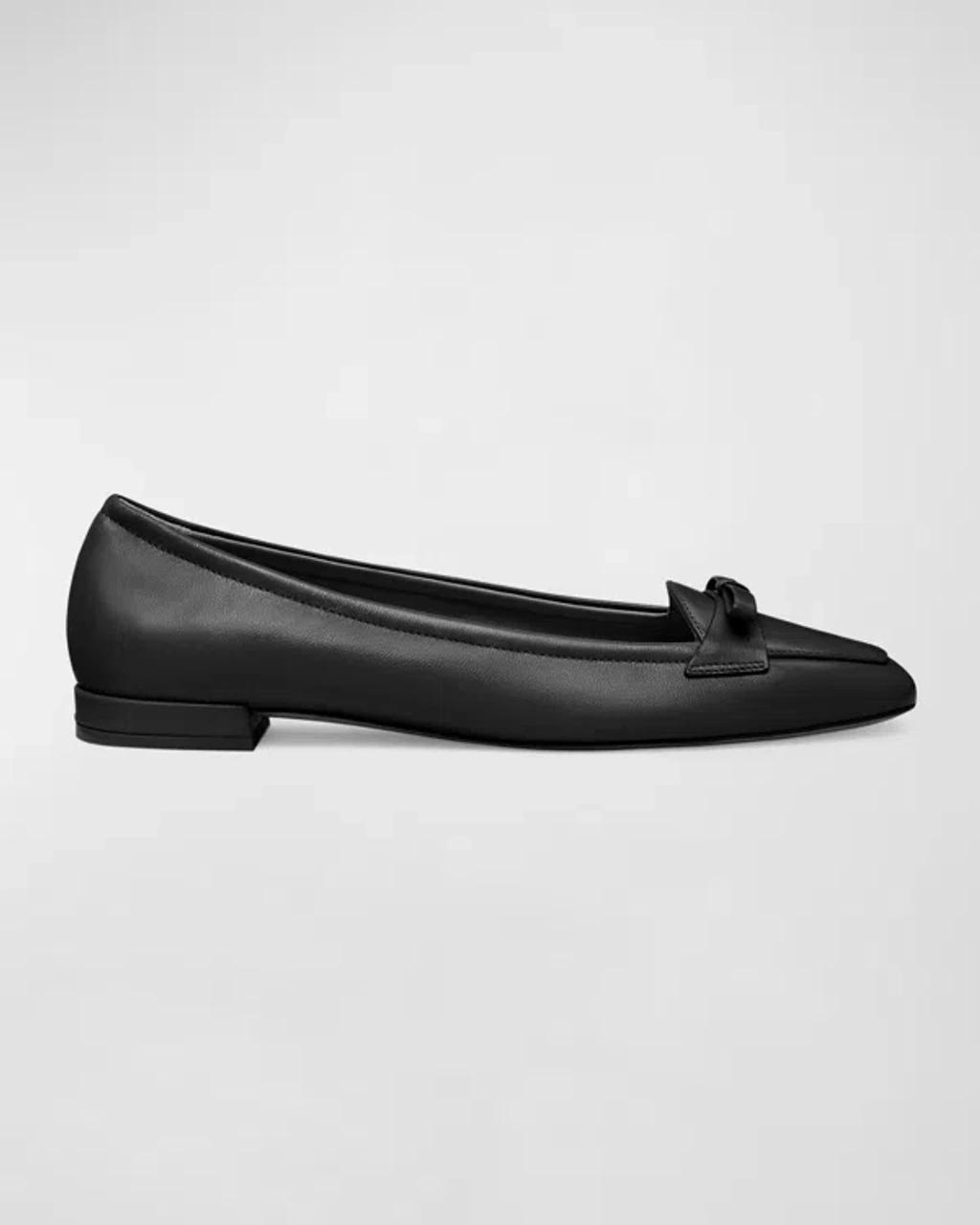 STUART WEITZMAN Tully Leather Bow Ballerina Loafers In Black product image