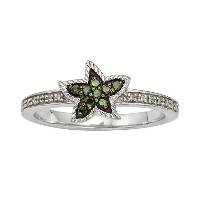 Jewelexcess Sterling Silver 1/7-ct. T.W. Green and White Diamond Starfish Ring, Womens Product Image