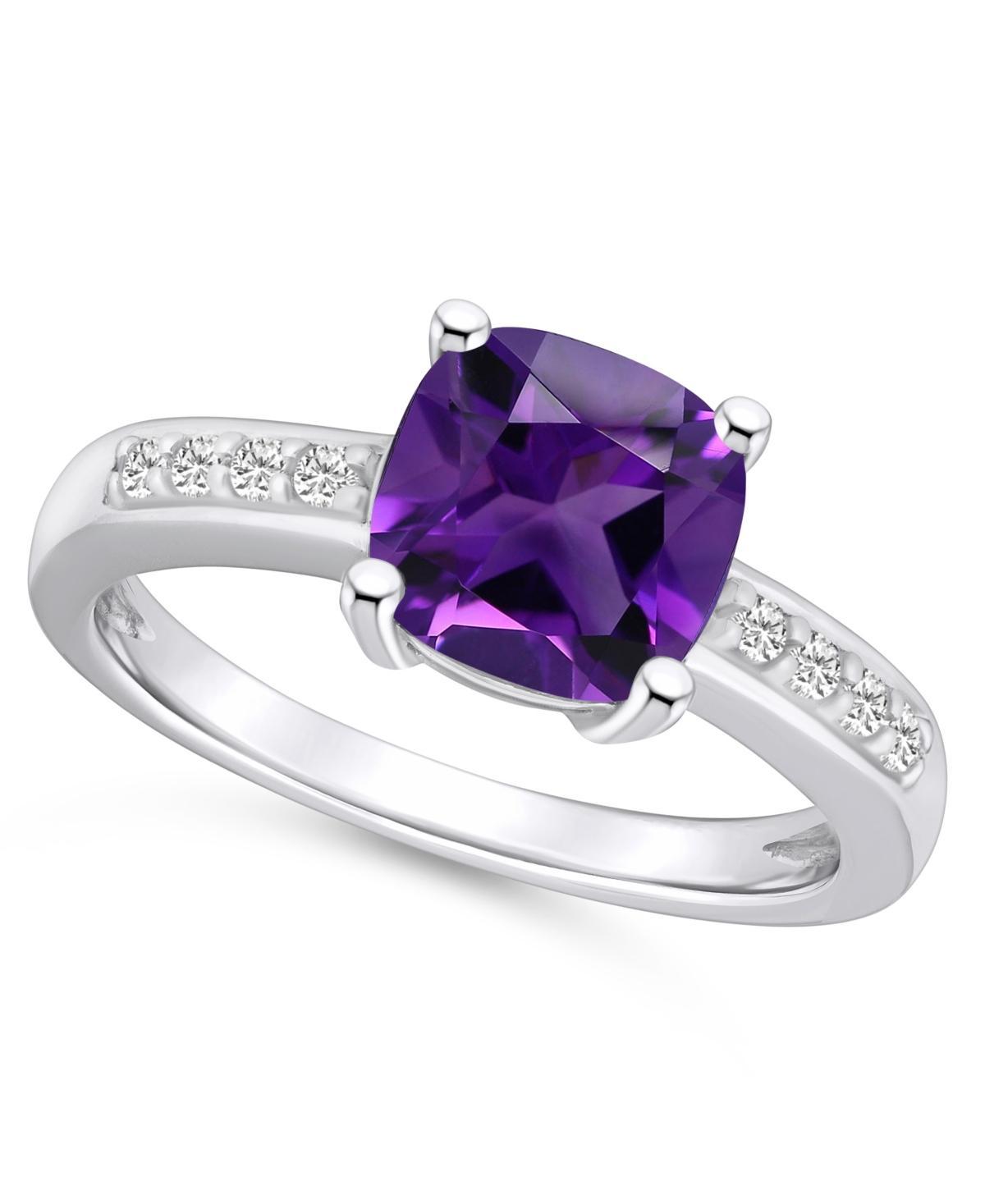 Alyson Layne 14k White Gold Cushion Amethyst & 1/8 Carat T.W. Diamond Ring, Womens Purple Product Image