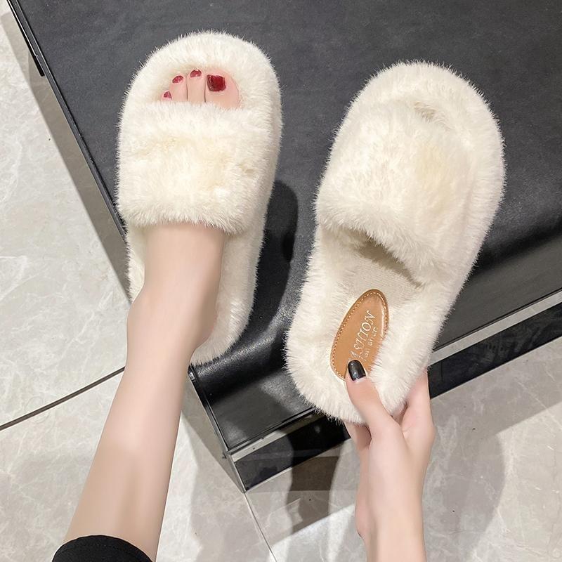 Platform Fluffy Slide Sandals Product Image