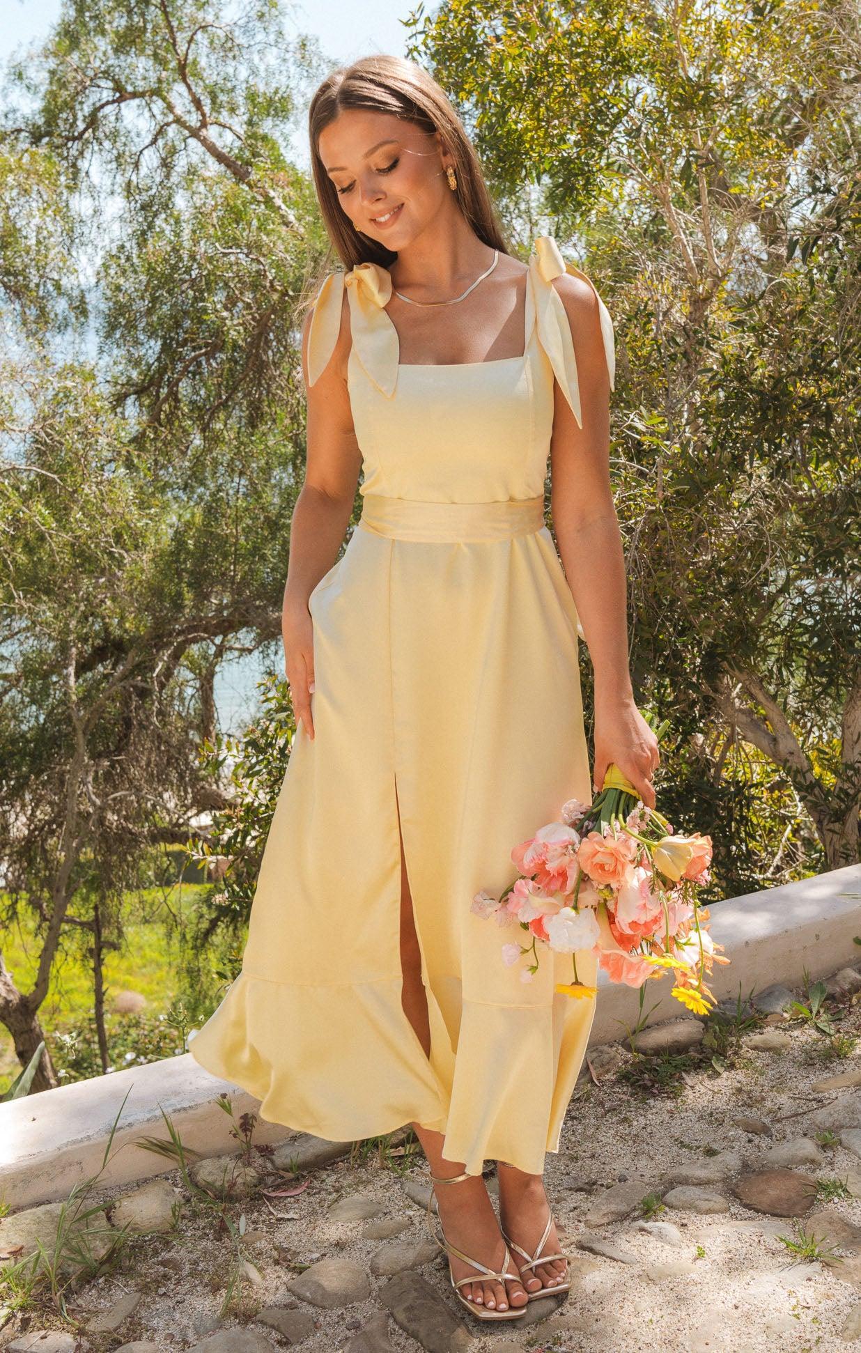 Garden Midi Dress ~ Pale Yellow Luxe Satin Product Image