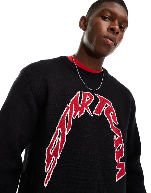 Weekday Emilio sweater with varsity style jacquard graphic in red Product Image