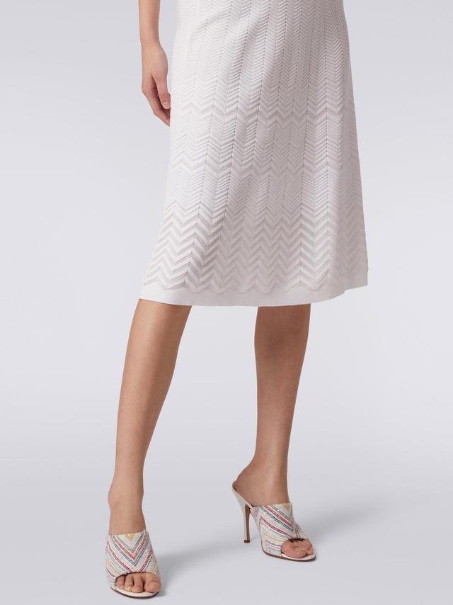 Wool longuette skirt with tone-on-tone zigzag White | Missoni Product Image