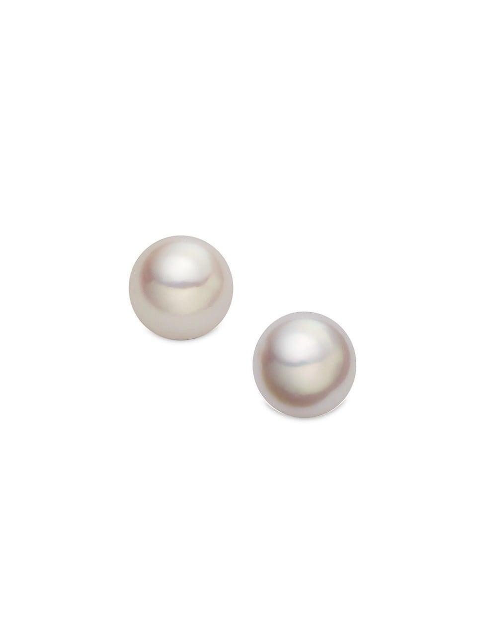 4.5MM White Cultured Akoya Pearl & 18K Yellow Gold Classic Stud Earrings Product Image