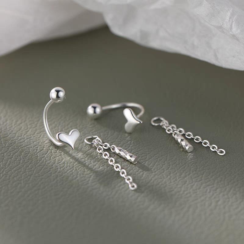 925 Sterling Silver Heart-Shaped Dangle Earring Product Image