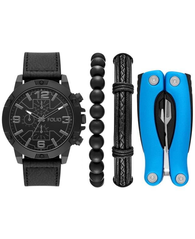 Folio Mens Quartz Three Hand Black Polyurethane Watch 48mm, Gift Set Product Image