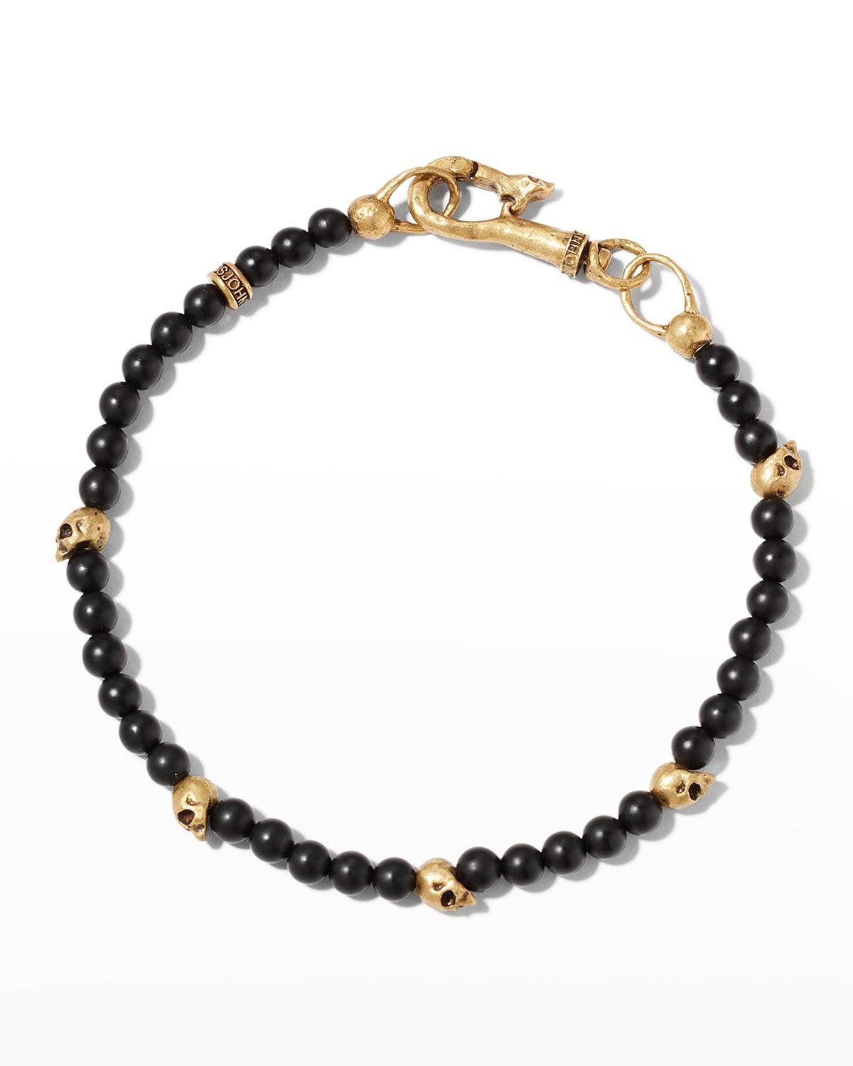 Mens Skull Onyx Beaded Bracelet Product Image