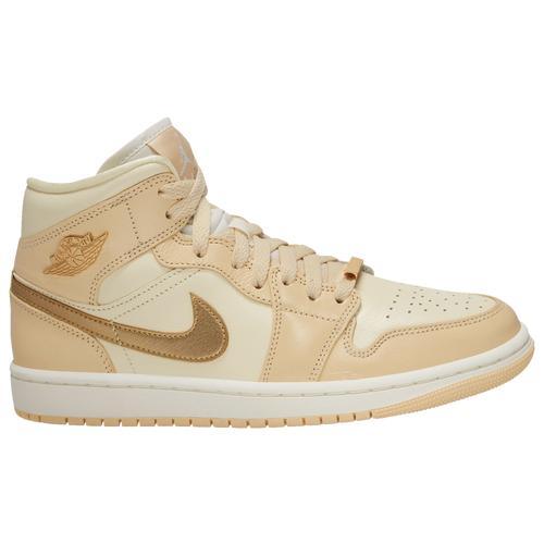 Jordan Womens AJ 1 Mid SE - Basketball Shoes Gold/White/Beige Product Image