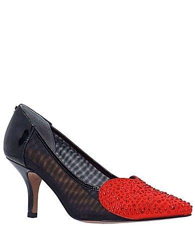 J. Renee Heart Patent Leather Mesh Rhinestone Pumps Product Image