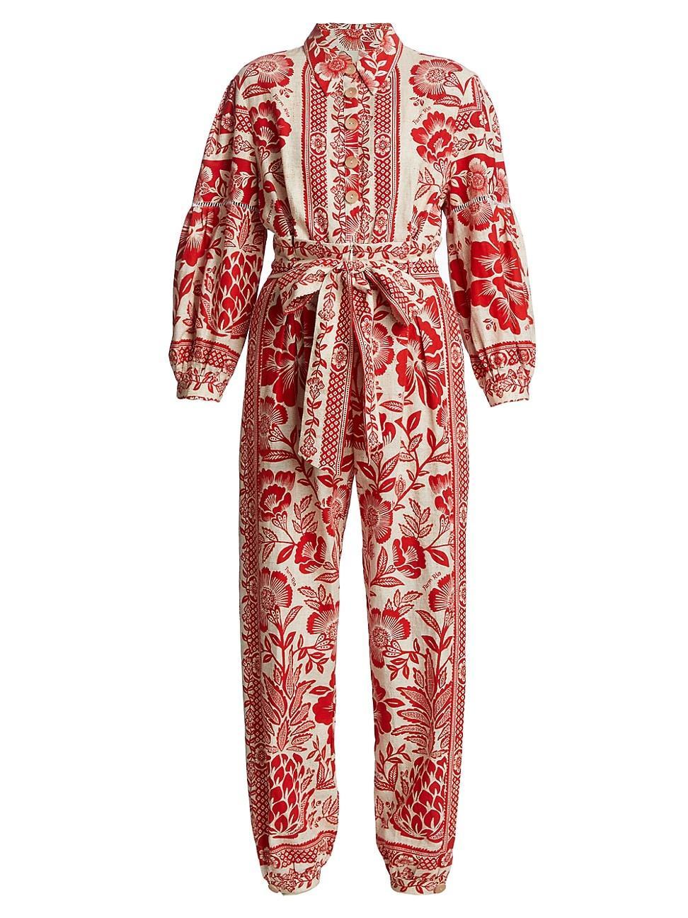 Womens Floral-Print Linen-Blend Jumpsuit Product Image