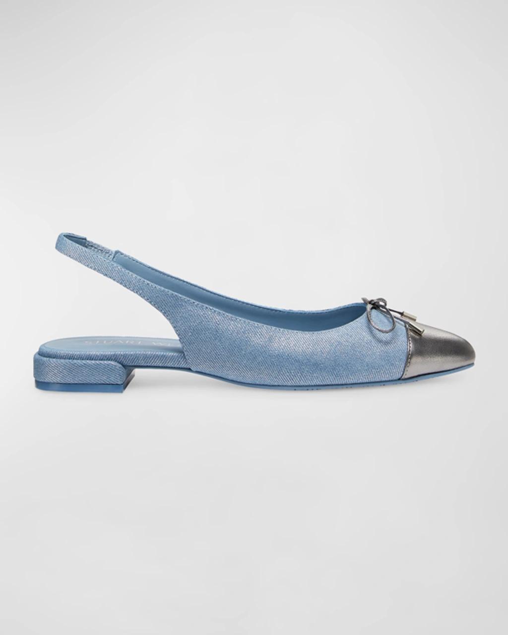 Sleek Bow Slingback Flat In Denim & Gunmetal Product Image