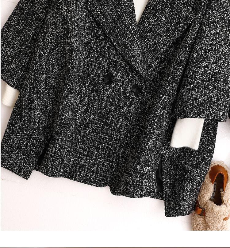 3/4-Sleeve Notch Lapel Melange Double-Breasted Coat Product Image