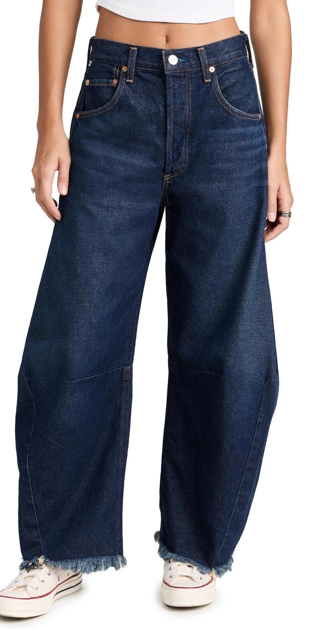 Womens Horseshoe Wide-Leg Frayed Jeans Product Image