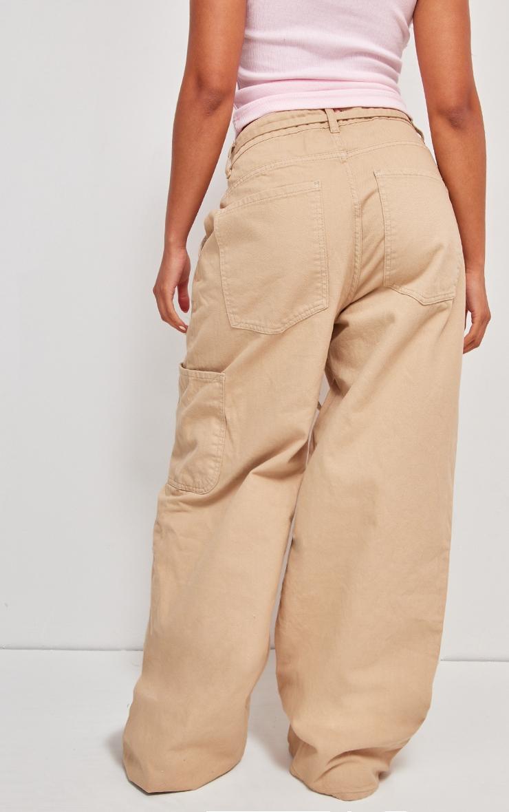 Taupe Tie Waistband Detail Wide Leg Jeans Product Image