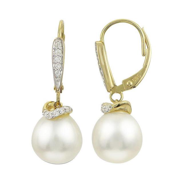 PearLustre by Imperial 14k Gold Freshwater Cultured Pearl & Diamond Accent Leverback Drop Earrings, Womens, White Product Image