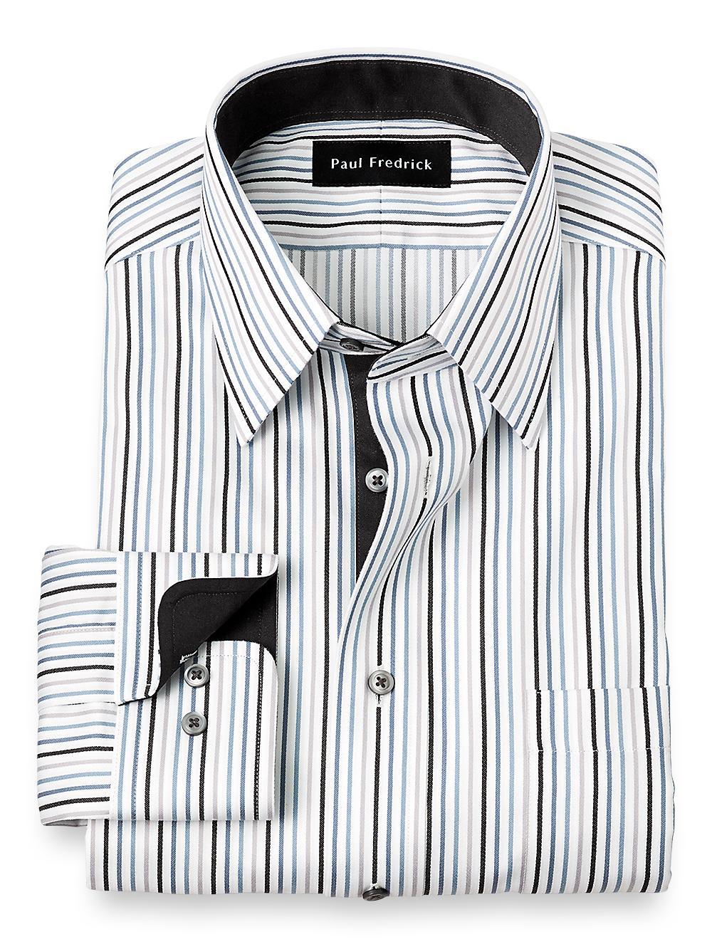 Slim Fit Non-iron Cotton Stripe Dress Shirt With Contrast Trim Product Image