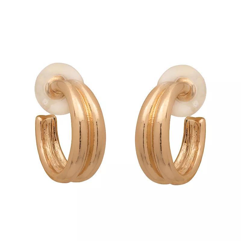 LC Lauren Conrad Gold Tone Double Row Small Hoop Earrings, Womens Product Image