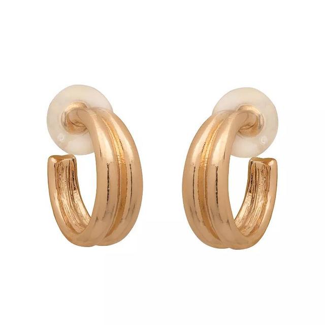 LC Lauren Conrad Gold Tone Double Row Small Hoop Earrings, Womens Product Image