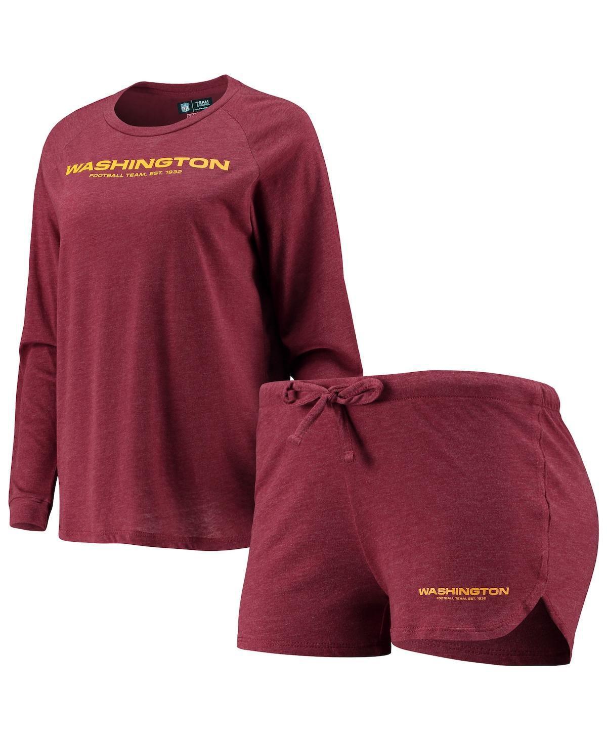 Womens Concepts Sport Burgundy Washington Football Team Meter Knit Long Sleeve Raglan Top & Shorts Sleep Set Product Image