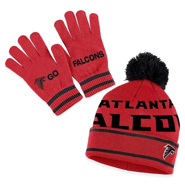 Womens Wear by Erin Andrews Red Atlanta Falcons Double Jacquard Cuffed Knit Hat with Pom and Gloves Set Product Image